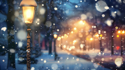 Illumination and snow blurred background - obrazy, fototapety, plakaty
