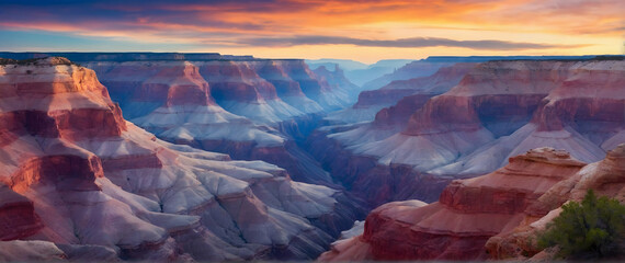 Photo real as Canyon Chorus The echoing call of a canyon in the hues of watercolor twilight. in nature and landscapes theme ,for advertisement and banner ,Full depth of field, high quality ,include co