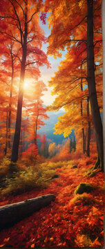 Photo real as Autumn Tapestry A tapestry of autumn foliage in vibrant hues paints the forest. in nature and landscapes theme ,for advertisement and banner ,Full depth of field, high quality ,include c