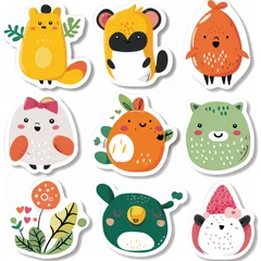 Fotobehang cute character sticker, set of animals, sticker production © chinh