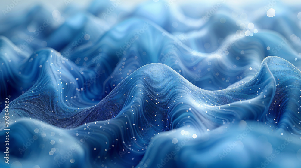 Poster three dimensional render of blue wavy pattern.