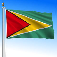 Guyana, official national waving flag, south american country, vector illustration