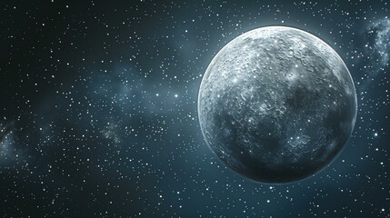 giant moon in space, blue grey colors, starry sky background, copy space