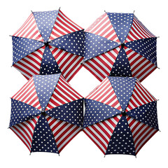 Obraz premium Patriotic design featuring American flag umbrellas on transparent background.