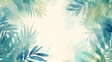 beautiful shadows, a background of soft tropical leaves with lots of empty copy space for content, watercolor