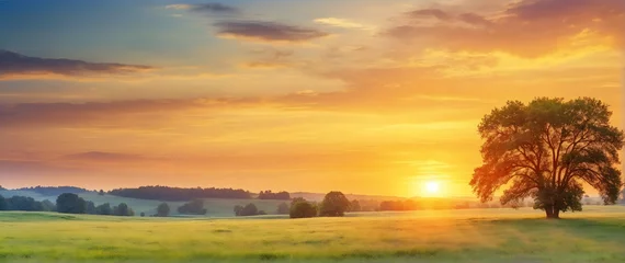 Türaufkleber Photo real as Summer Solace A watercolor sunset over a serene summer meadow. in nature and landscapes theme ,for advertisement and banner ,Full depth of field, high quality ,include copy space on left © Gohgah