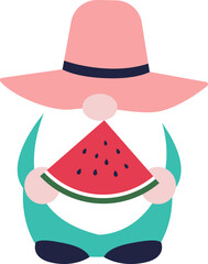 Summer gnome holding watermelon vector