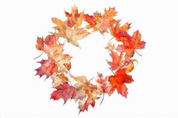 Watercolor autumn leaf wreath for Thanksgiving,