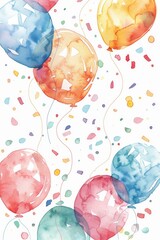 Watercolor balloons and confetti corners for birthday cards,