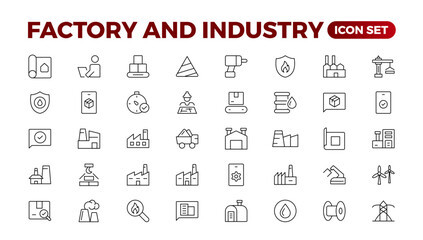 Fototapeta na wymiar Industry and production line icons collection. Factory, plant, manufacture, tools icons. UI icon set. Thin outline pack. Vector illustration.Set of industry Icons. Simple art style. Outline icon set.