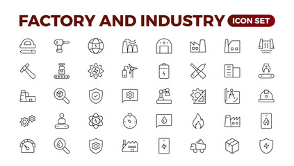 Fototapeta na wymiar Industry and production line icons collection. Factory, plant, manufacture, tools icons. UI icon set. Thin outline pack. Vector illustration.Set of industry Icons. Simple art style. Outline icon set.