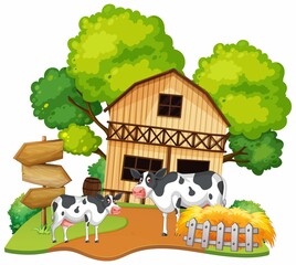 Obraz na płótnie Canvas Rustic Farmhouse With Grazing Cows