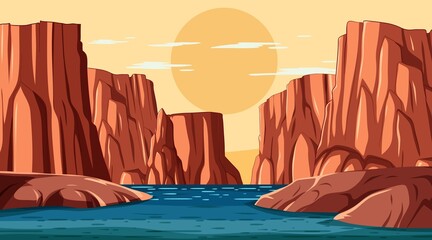 Serene Canyon Sunset Vector Illustration