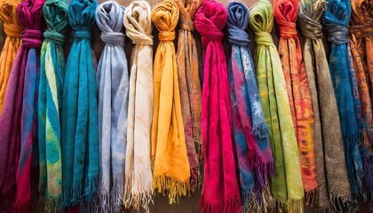 Colorful scarfs for sale in a market stall