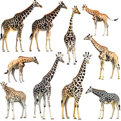 Fototapeta premium Clipart illustration featuring a various of giraffe on white background. Suitable for crafting and digital design projects.[A-0002]