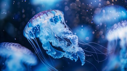 close up macro of a jelly fish, blue tones