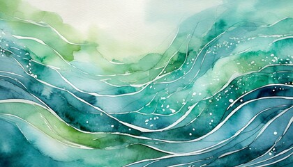 A peaceful, abstract watercolor background with washes of sea green and turquoise - obrazy, fototapety, plakaty