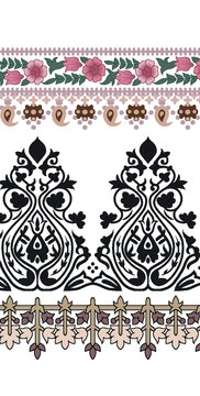 degital border design geomatric element baroque ornament paisley ethnic motif geomatric shapes botanical flowers