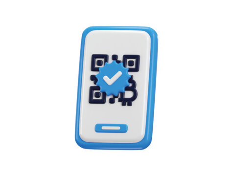 3d Smart phone with qr code scanner verified icon
