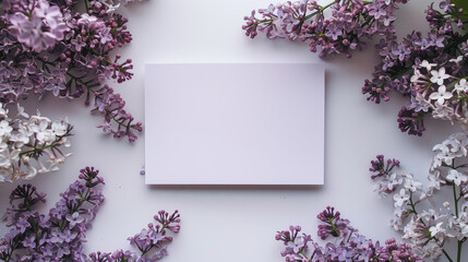 top view of lilac bush and white card with copy space