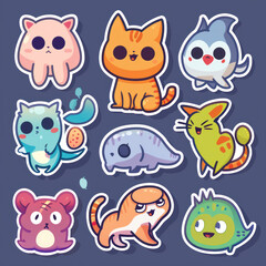 sticker production, set of animals, set of cartoon animals, Illustrations cute character