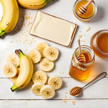 Banana and honey make a soft skin mask recipe With copyspace for text