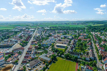 Fototapeta na wymiar Nördlingen, die zentrale Stadt des Geopark Ries im Luftbild