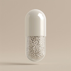 Close-up of a single white capsule pill
