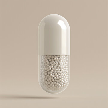 Close-up of a single white capsule pill