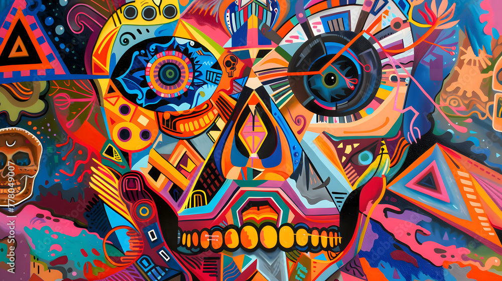 Poster 80s alien space event with a triangle a circle and a square