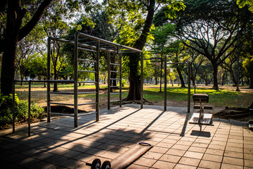 Exercise Equipment in Lumpini park. Exercise Zone. Lumpini park, Bangkok, Thailand