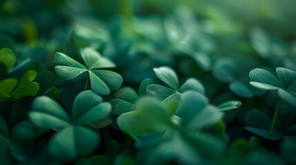 A closeup of green clover leaves - obrazy, fototapety, plakaty