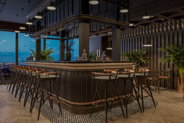 Cozy Bar with Stylish Indoor Furniture Design in modern restaurant