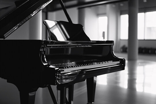 a black and white photo of a piano