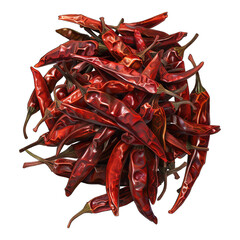 Fototapeta premium Dried red hot chili peppers isolated on transparent background