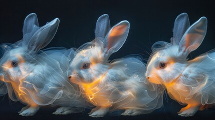 Rabbits in springtime come in various shapes and shades of yellow and dark blue.