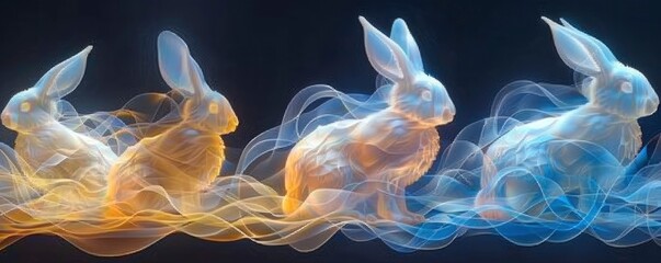 Rabbits in springtime come in various shapes and shades of yellow and dark blue.
