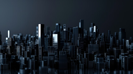 3d urban abstract background with dark sky and black buildings futuristic city panorama illustration.