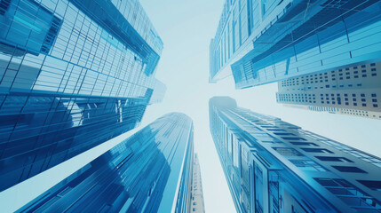 Fototapeta na wymiar 3D rendering of blue digital skyscrapers on a white background.