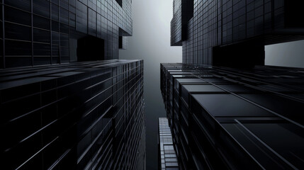 3d urban abstract background with dark sky and black buildings futuristic city panorama illustration.