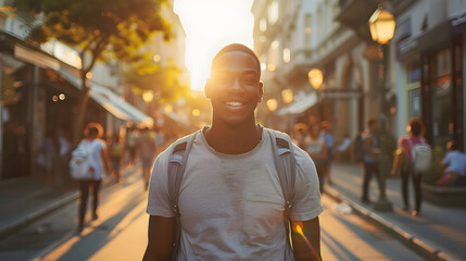 A young handsome black man smiles at the camera - obrazy, fototapety, plakaty