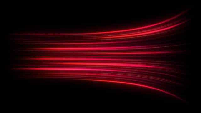 Hot air flow from conditioner effect. air light effect with red rays. Warm wind waves hot air blowing effect. Abstract directional optical fiber neon lines on black Background. Heat from the heater