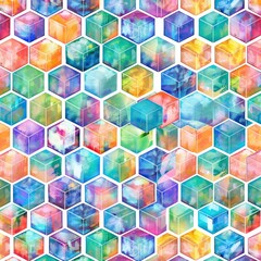 Seamless Pattern Of Linear Cube Endless, Watercolor Style, Background For Banner, HD