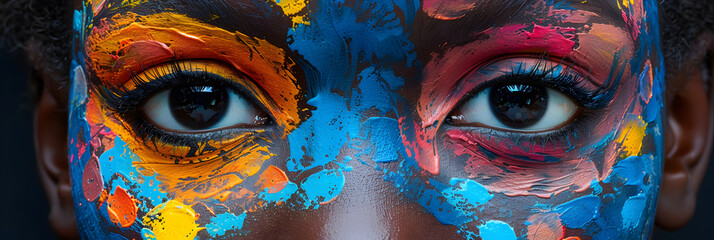 Cultural Confluence Upcoming Global Festival,
A woman with blue and orange face paint
