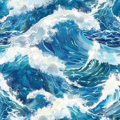 Seamless Wave Pattern, Watercolor Style, Background For Banner, HD