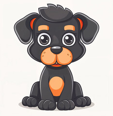 Obraz premium Cute Cartoon Black Dog. White Background. Vector Style AI Illustration. 