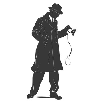 recommend clip art: Silhouette detective in action full body black color only