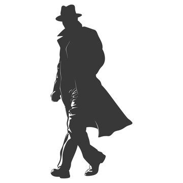 recommend clip art: Silhouette detective in action full body black color only