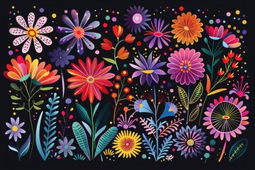 a colorful flowers on a black background