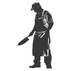 Silhouette butcher in action full body black color only
